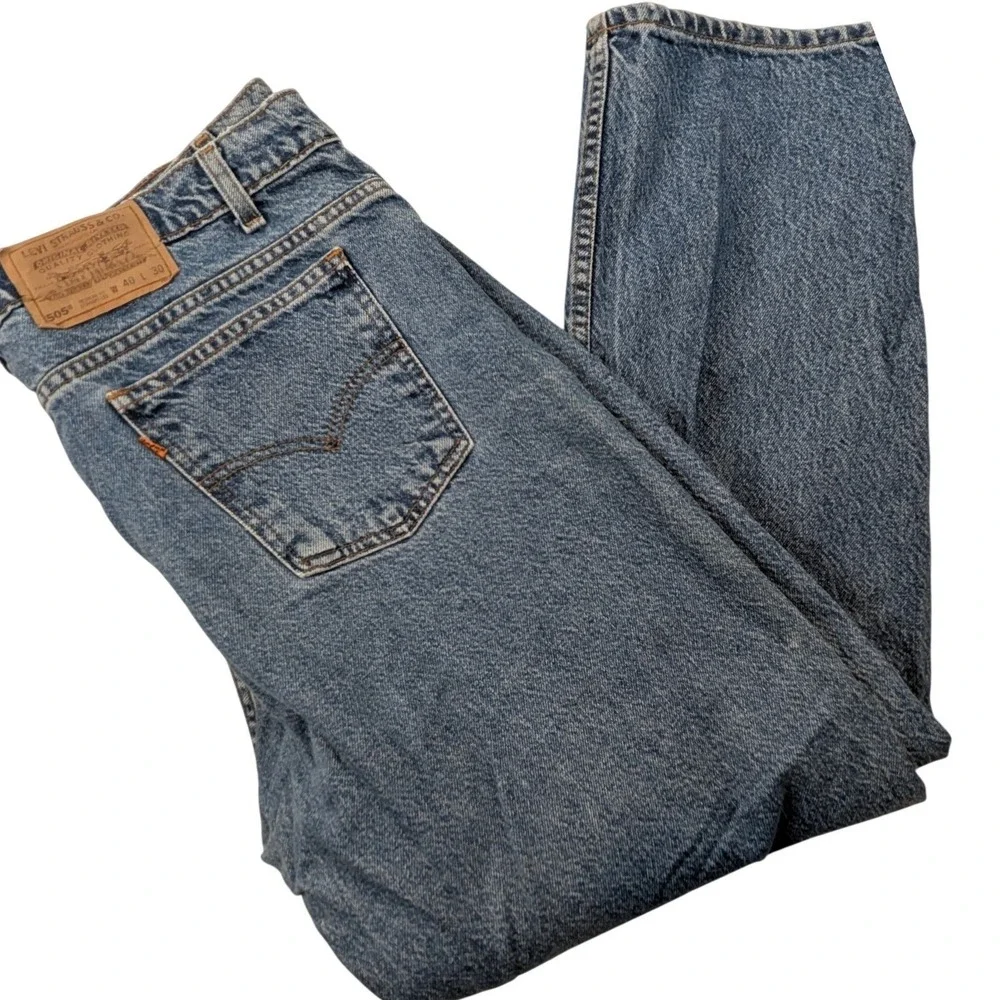 Levis‎ 505 Regular Fit Straight Leg Blue Denim Jeans Orange Tab Mens 40x30 VTG
